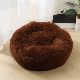 Dog Beds For Small Dogs Round Plush Cat Litter Kennel Pet Nest Mat Puppy Beds (Option: Dark coffee-120cm)