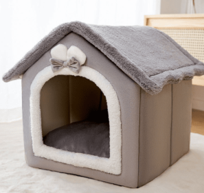 Foldable Dog House Pet Cat Bed Winter Dog Villa Sleep Kennel Removable Nest Warm Enclosed Cave Sofa Pets Supplies (Option: Grey Rabbit-Medium)